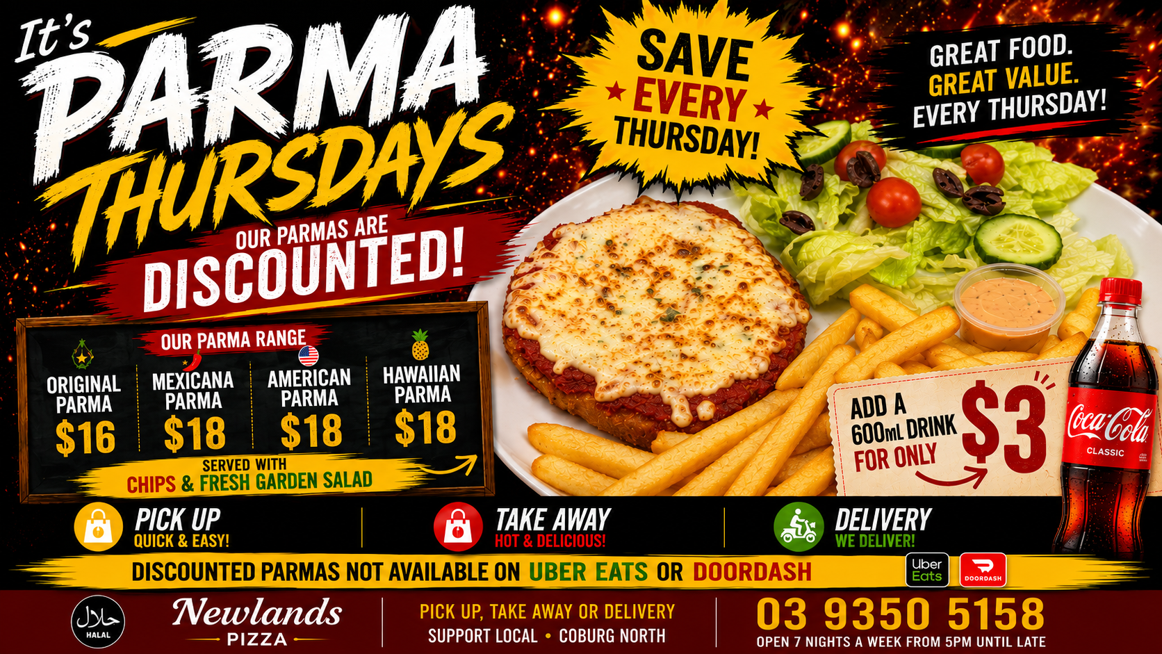 Parma Thursday at Newlands Pizza - discounted parmas every Thursday